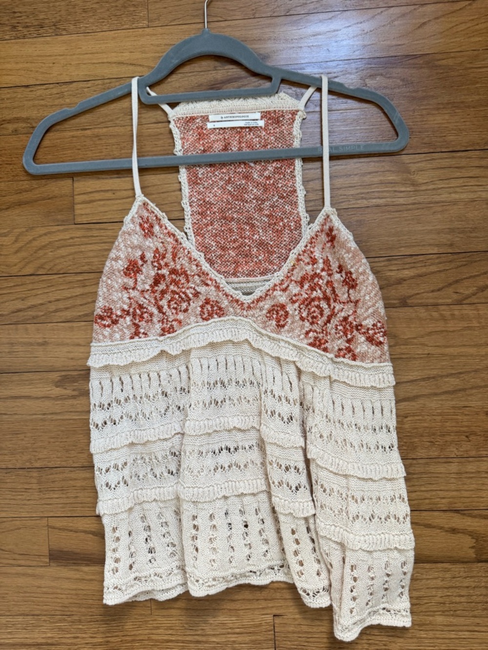Anthropologie Floral Crochet Babydoll Sweater Tank